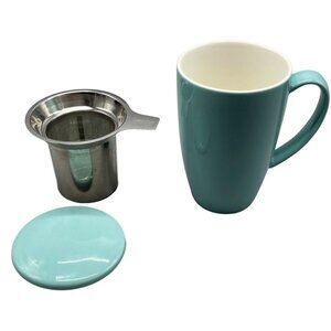 Sweese turquoise porcelain tea mug with infuser and lid 15oz lead free READ